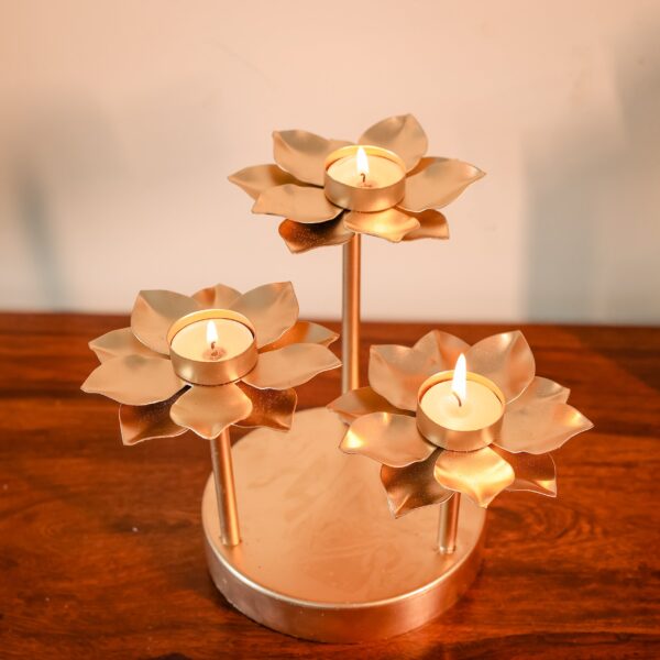 Metal Golden T Candle Holders (Set of 3) - Image 3