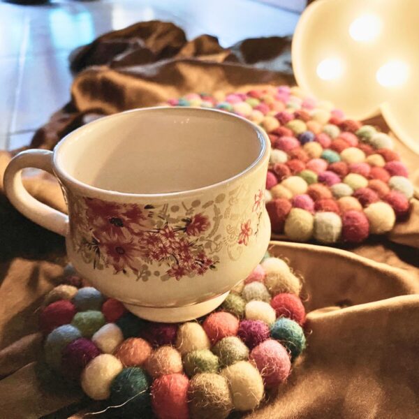 Round Felt Ball Coasters [Set of 4] | Handmade Wool Rainbow Tea Coasters - Image 3