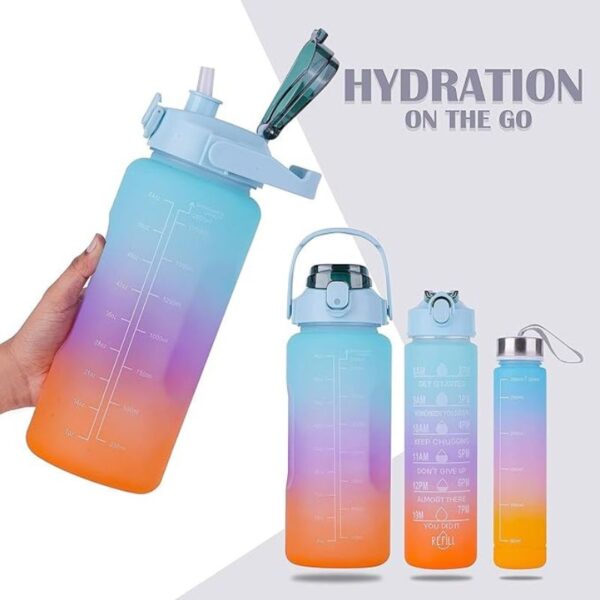 Sporty Motivational Water Bottles Set Of 3 (Multicolour) - Image 2