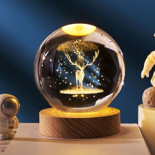 3D Reindeer Crystal Lamp | Globe LED Crystal Ball Lamp for Desk Decor - Image 2