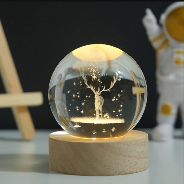 3D Reindeer Crystal Lamp | Globe LED Crystal Ball Lamp for Desk Decor