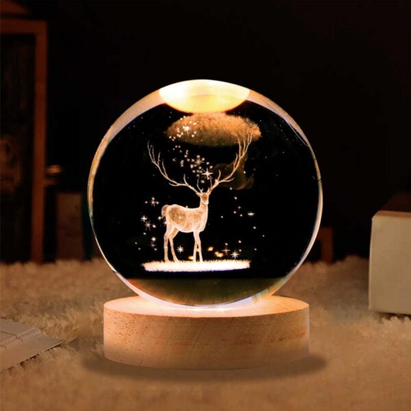 3D Reindeer Crystal Lamp | Globe LED Crystal Ball Lamp for Desk Decor - Image 3