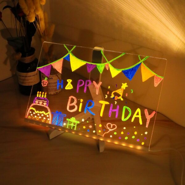 3D Acrylic LED Message Board | Acrylic Dry Erase Board with Light [Free Pens]